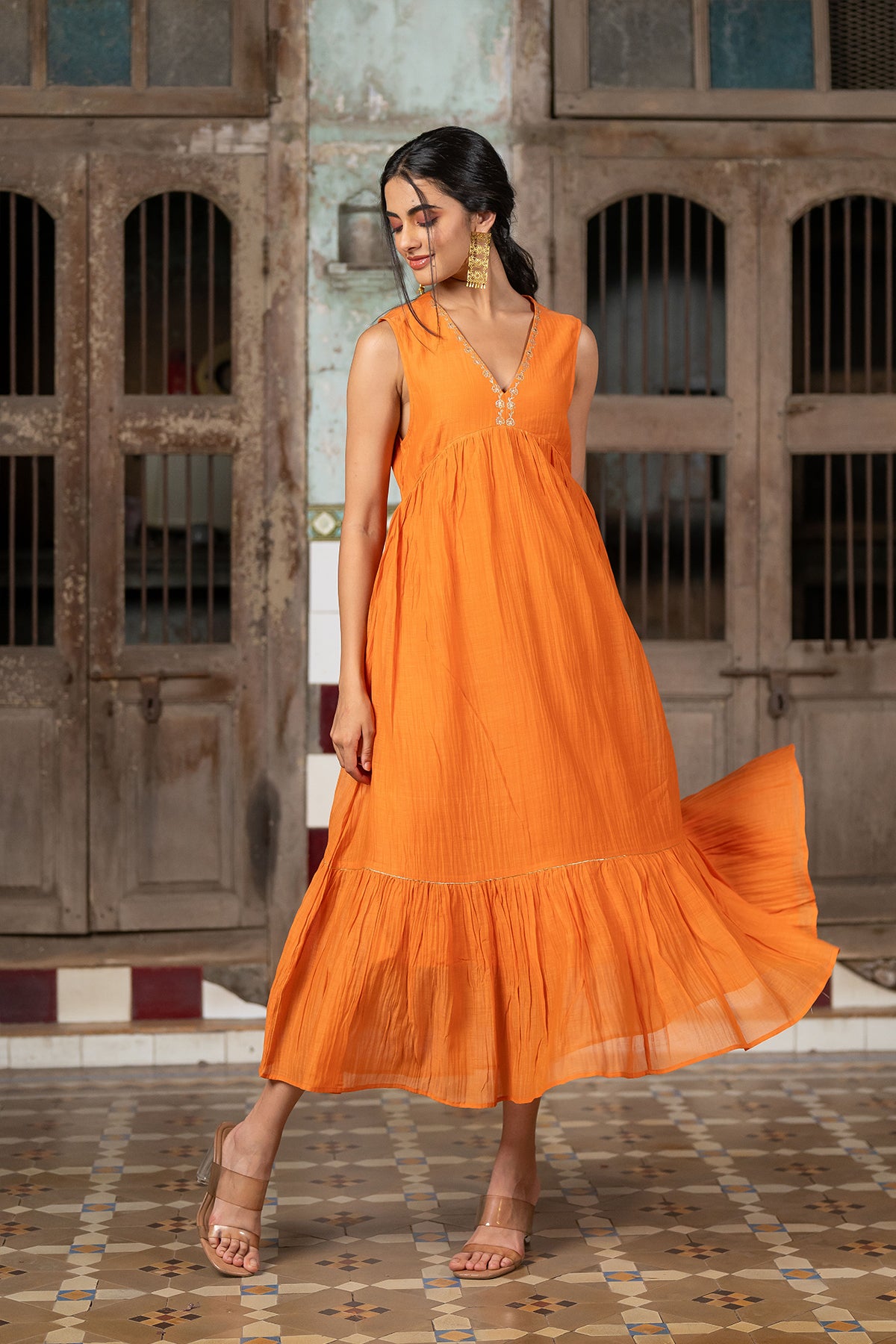Nusrat Sleeveless Flare dress - Orange