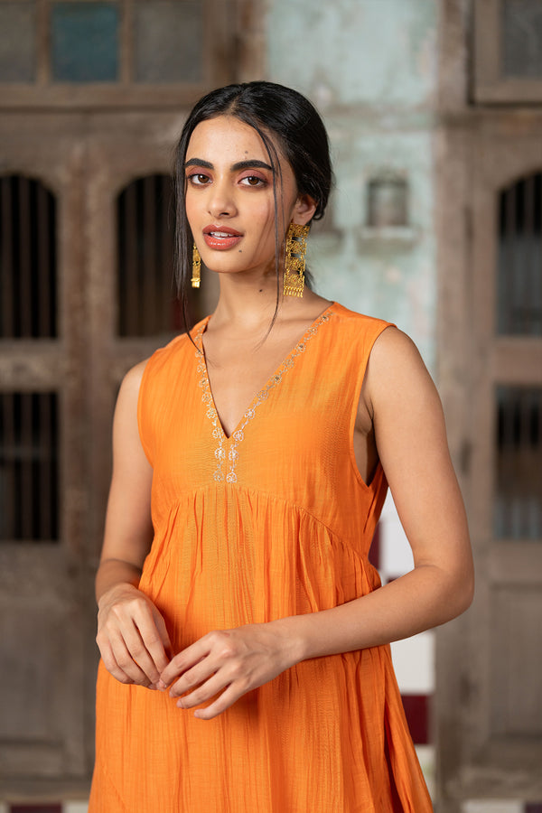 Nusrat Sleeveless Flare dress - Orange