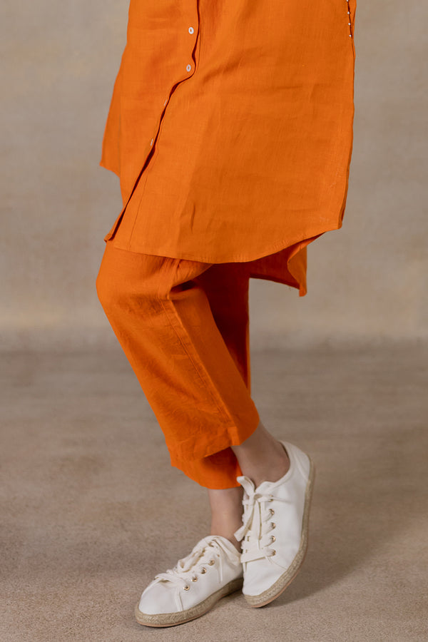 Linen Tapered  Pants - Orange Soda