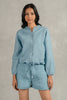 Paloma Linen Drawstring Shirt - Icy Blue
