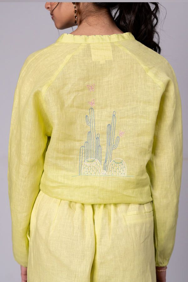 Paloma Linen Drawstring Shirt – Lime
