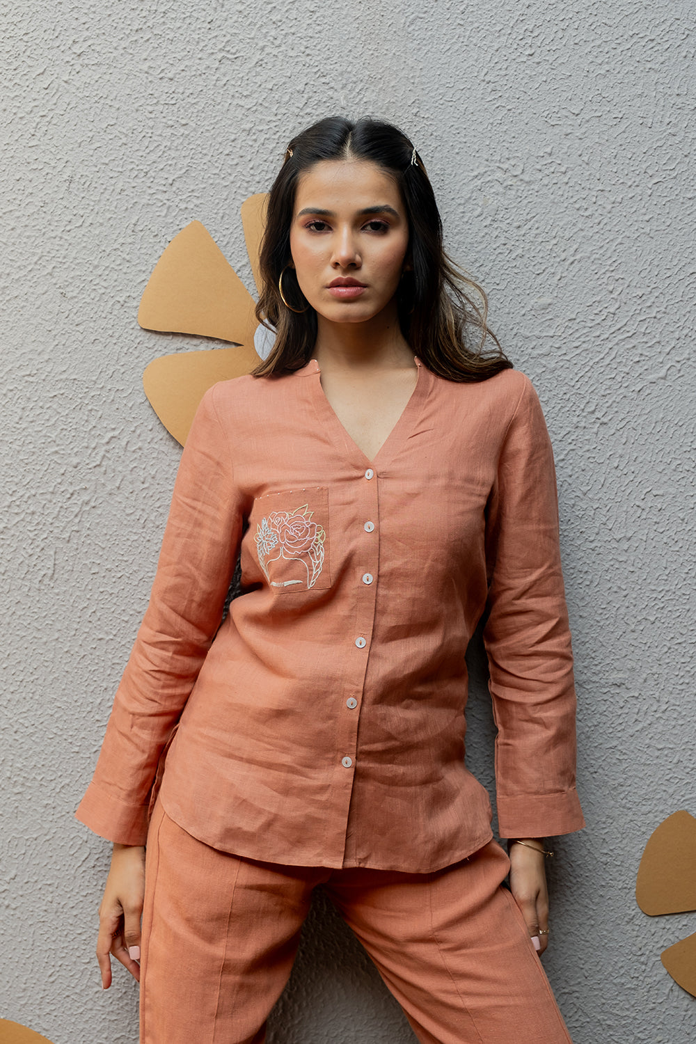 Pamela Linen Shirt With Patch Pocket – Sand Brown