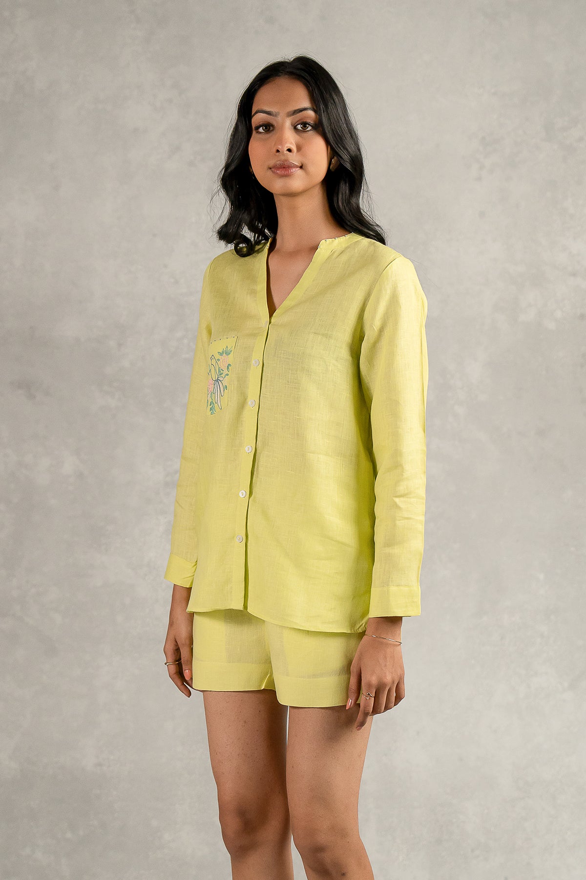 Pamela Linen Shirt with Patch Pocket - Lime