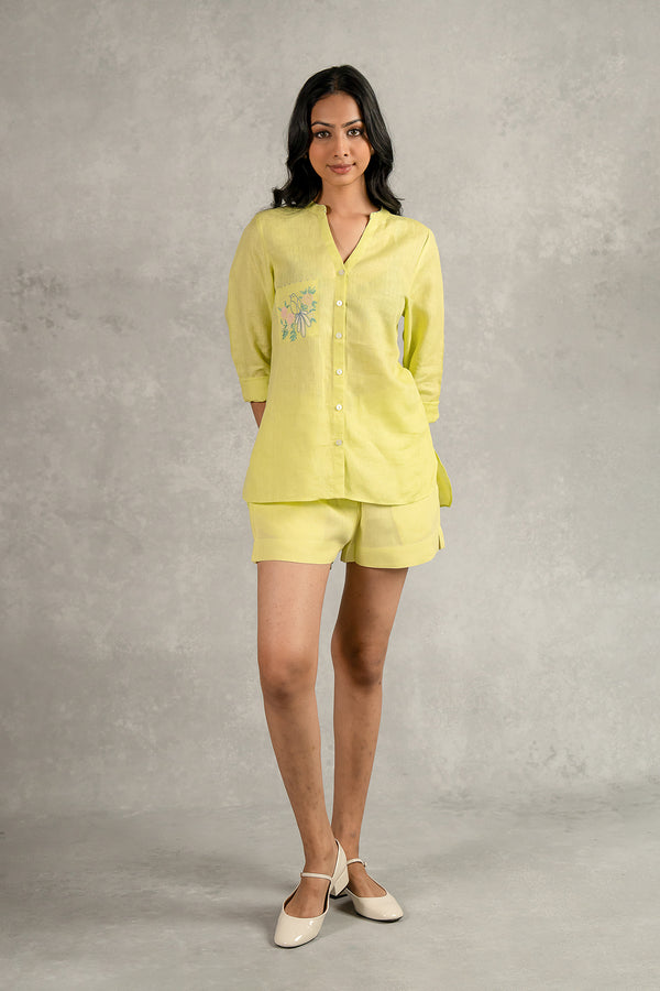 Pamela Linen Shirt with Patch Pocket - Lime