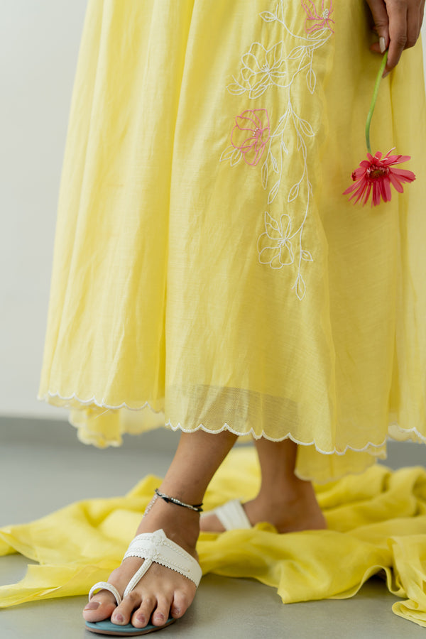 Pushp-Chanderi-Dress-Lemon-Yellow-