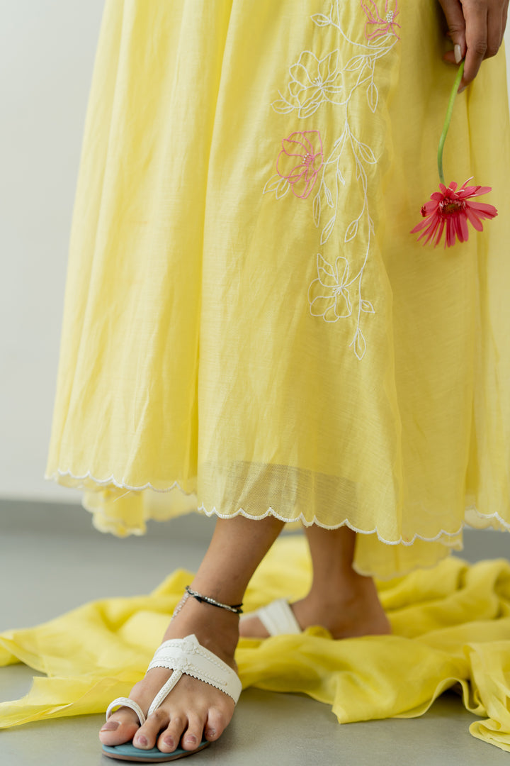 Pushp-Chanderi-Dress-Lemon-Yellow-