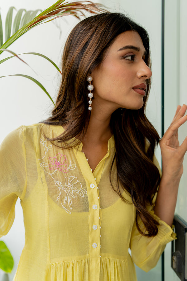 Pushp-Chanderi-Dress-Lemon-Yellow-