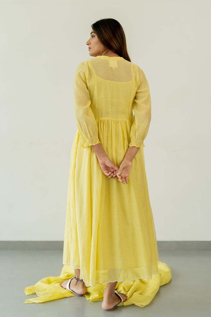 Pushp-Chanderi-Dress-Lemon-Yellow-