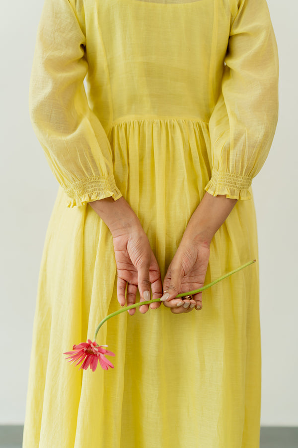 Pushp-Chanderi-Dress-Lemon-Yellow-