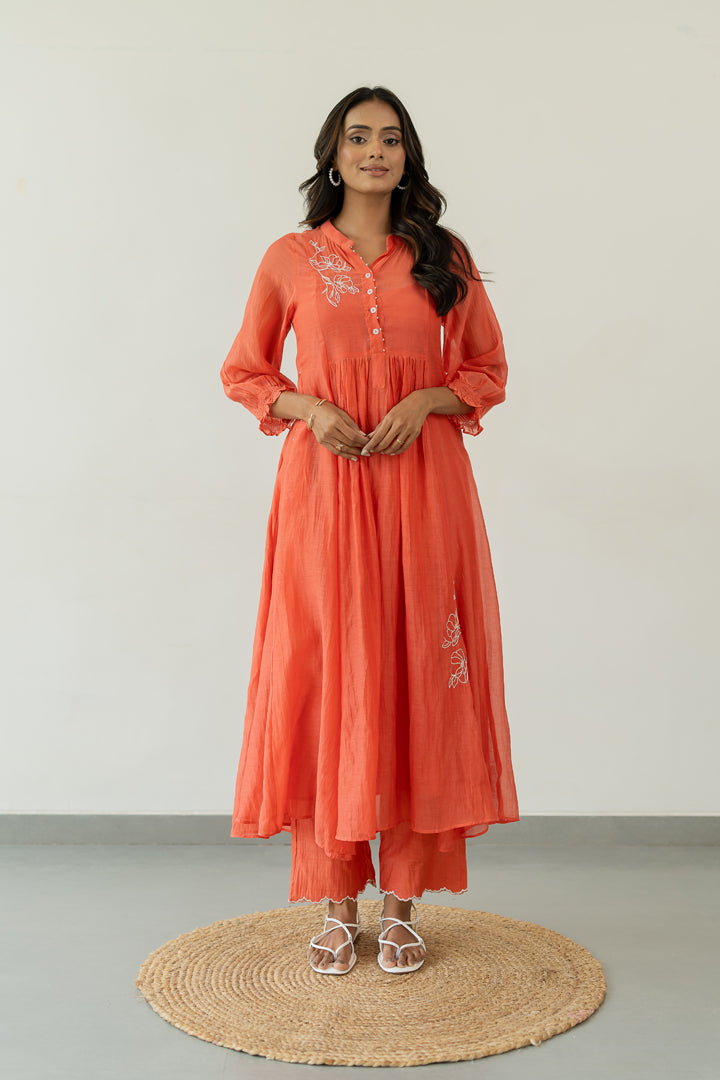 Pushp-Chanderi-Dress-and-Pant-Set-Apricot-