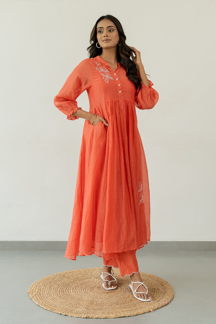 Pushp-Chanderi-Dress-and-Pant-Set-Apricot-