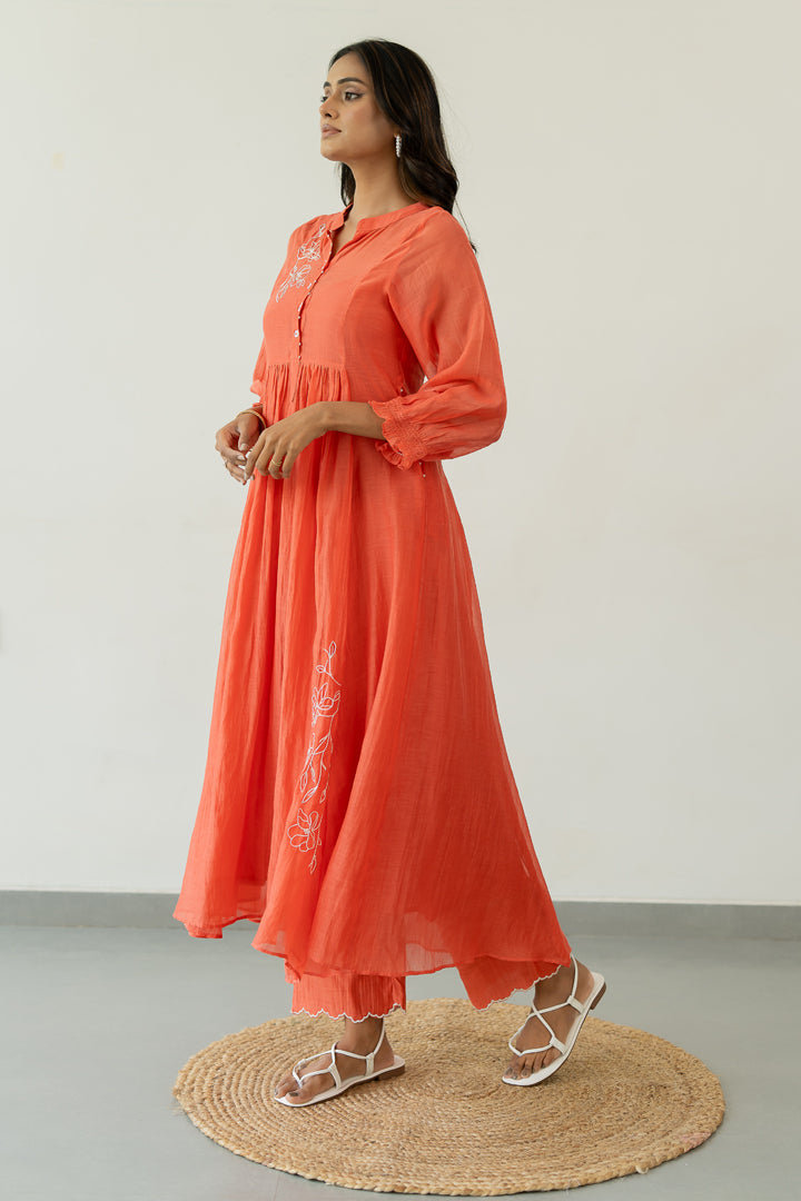 Pushp-Chanderi-Dress-and-Pant-Set-Apricot-