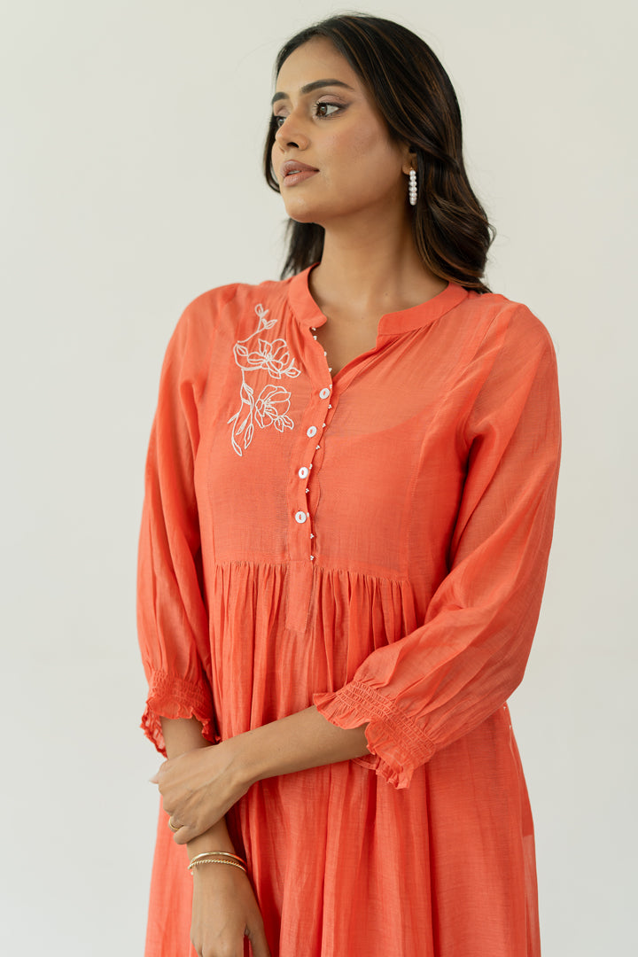 Pushp-Chanderi-Dress-and-Pant-Set-Apricot-