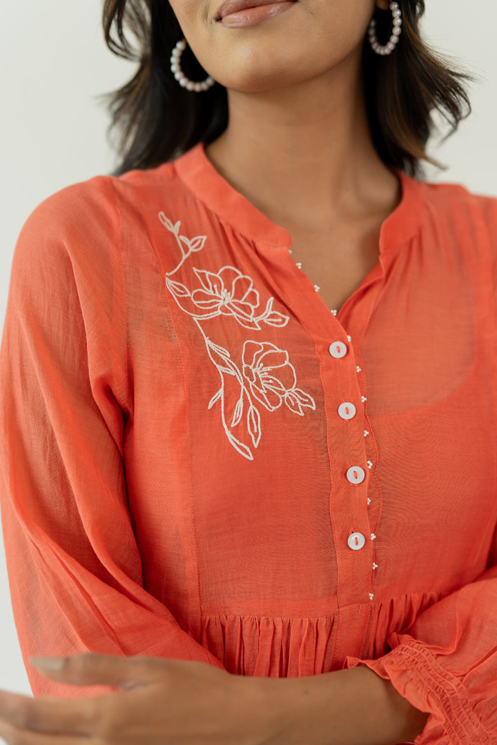 Pushp-Chanderi-Dress-and-Pant-Set-Apricot-