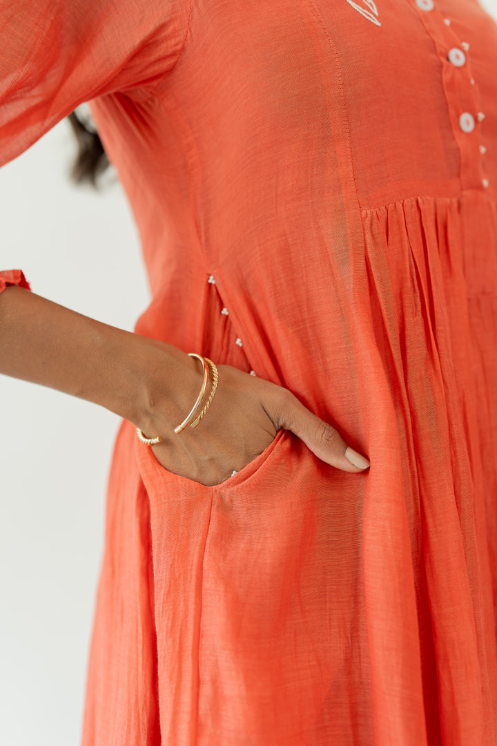 Pushp-Chanderi-Dress-and-Pant-Set-Apricot-