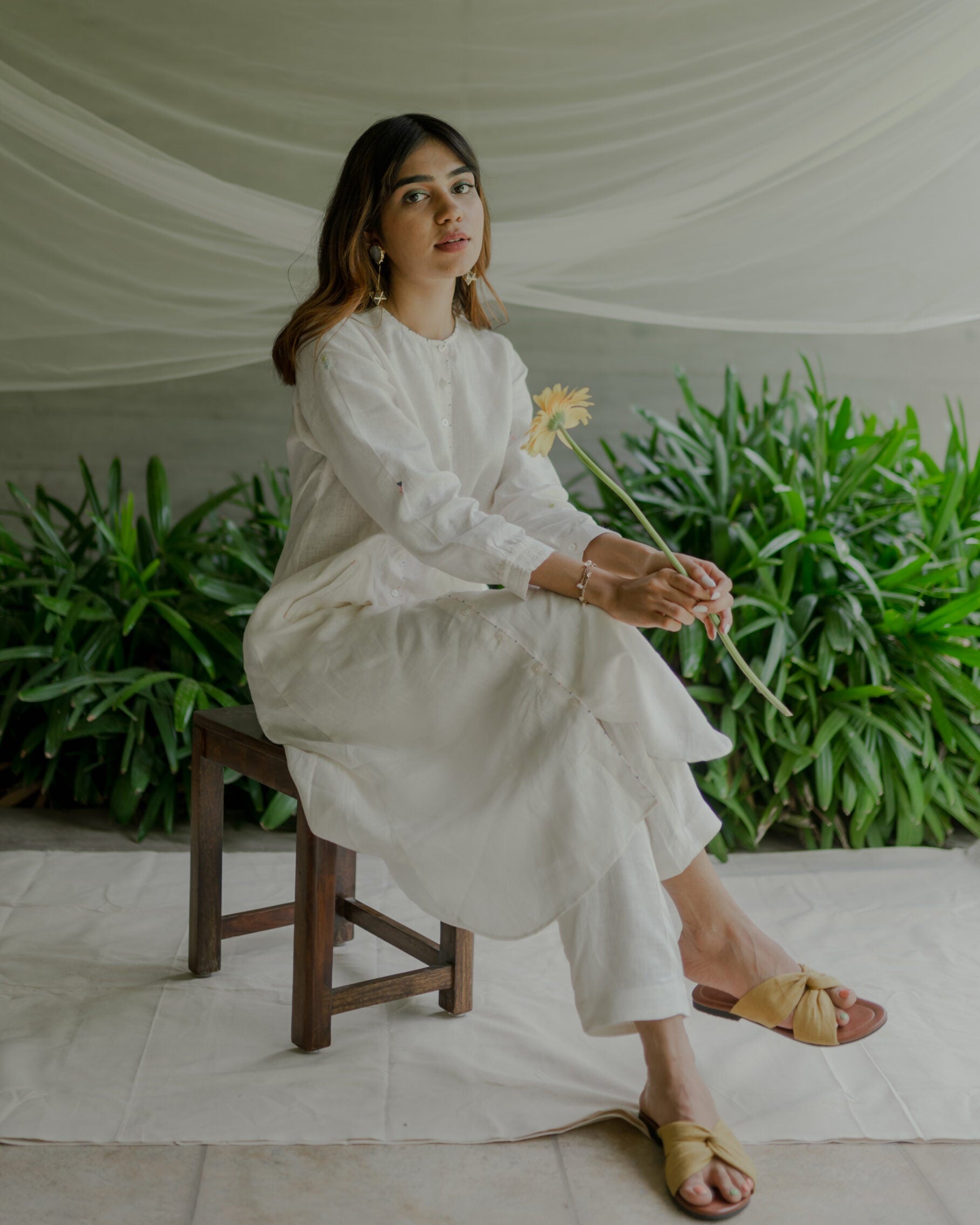 OLIVIA LINEN KURTA - Off White