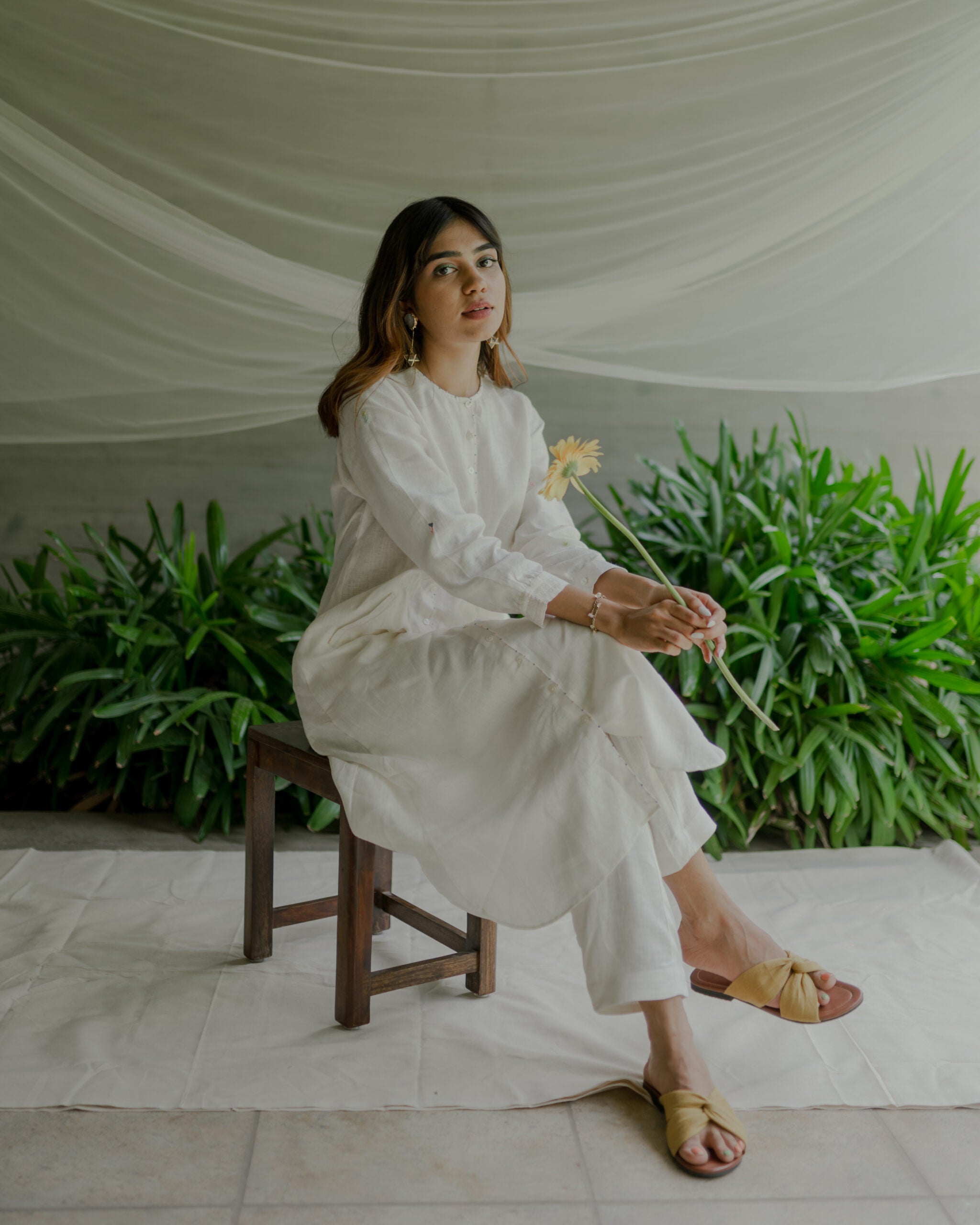 OLIVIA LINEN KURTA - Off White