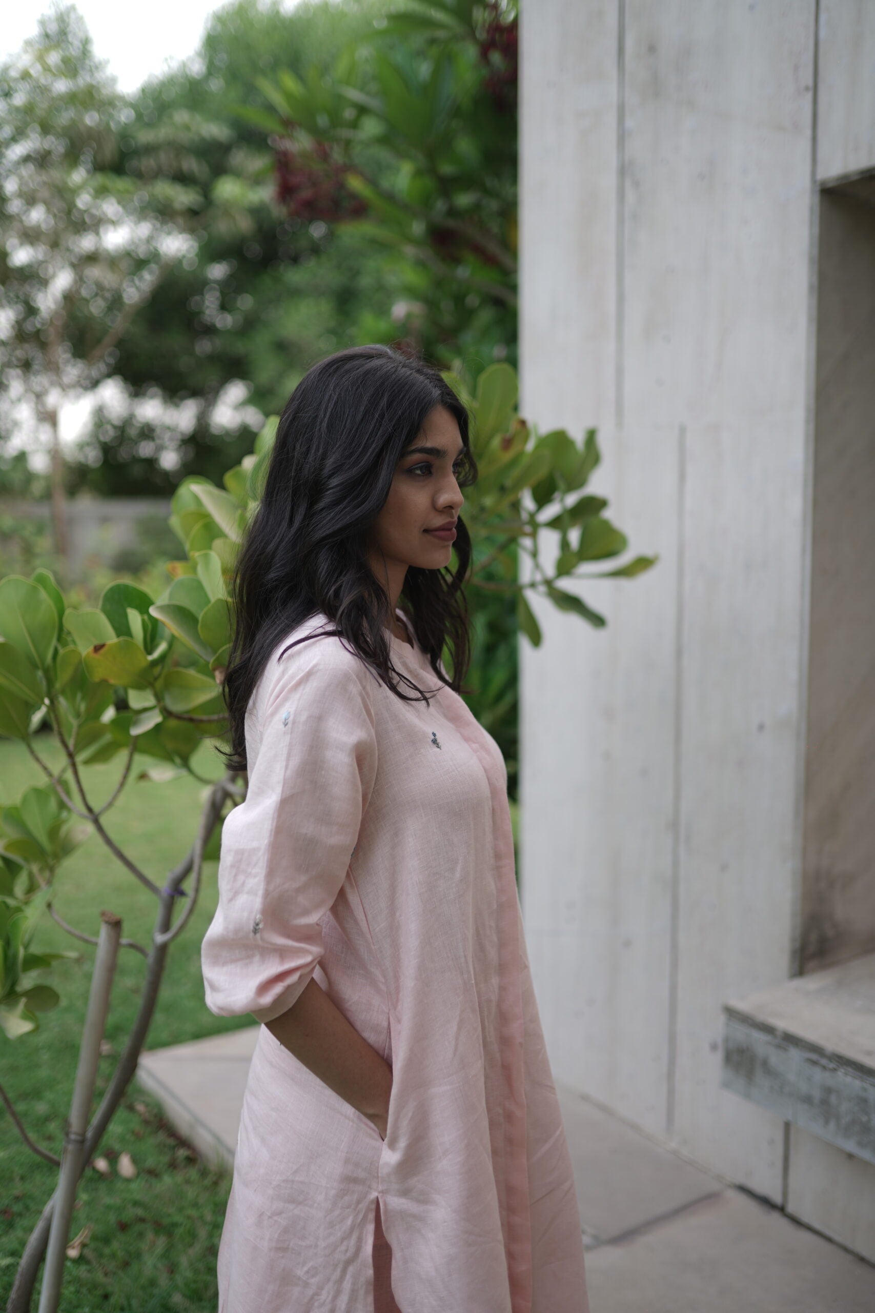 Demi Linen Buttoned Kurta - Light Pink