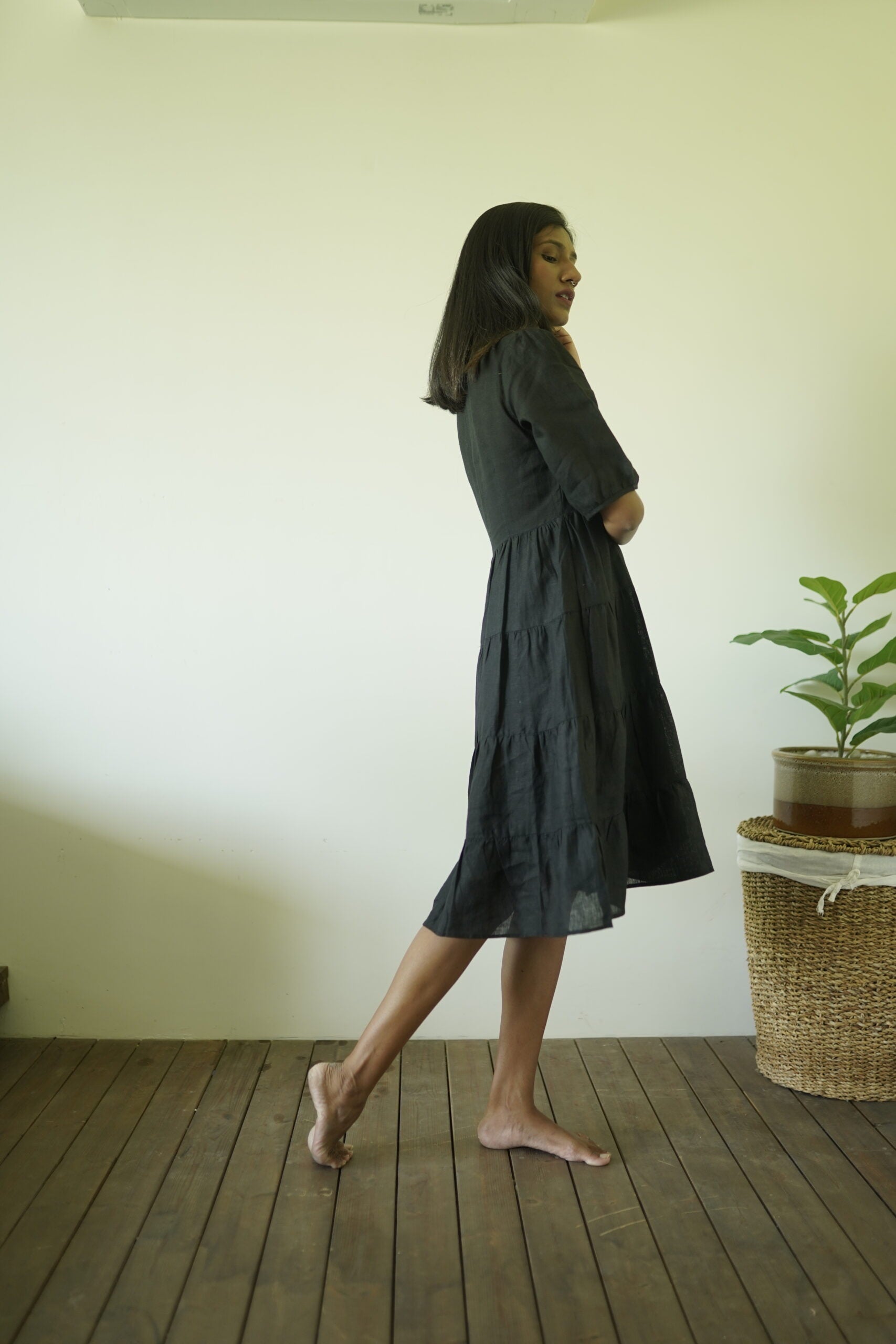 Linen Frill Collar Dress - Rust