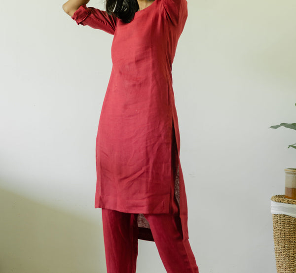 Maya Linen Narrow Pants - Red