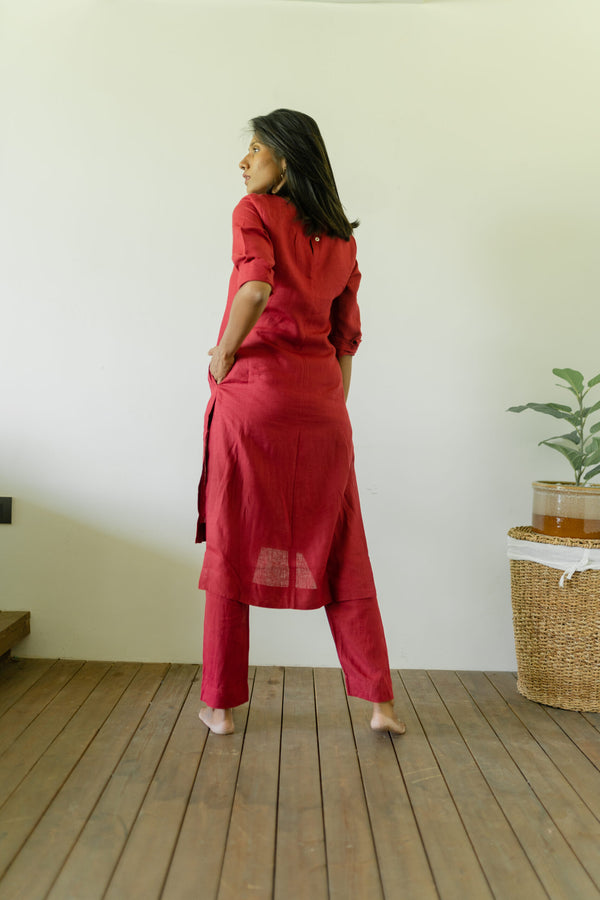 Maya Linen Narrow Pants - Red
