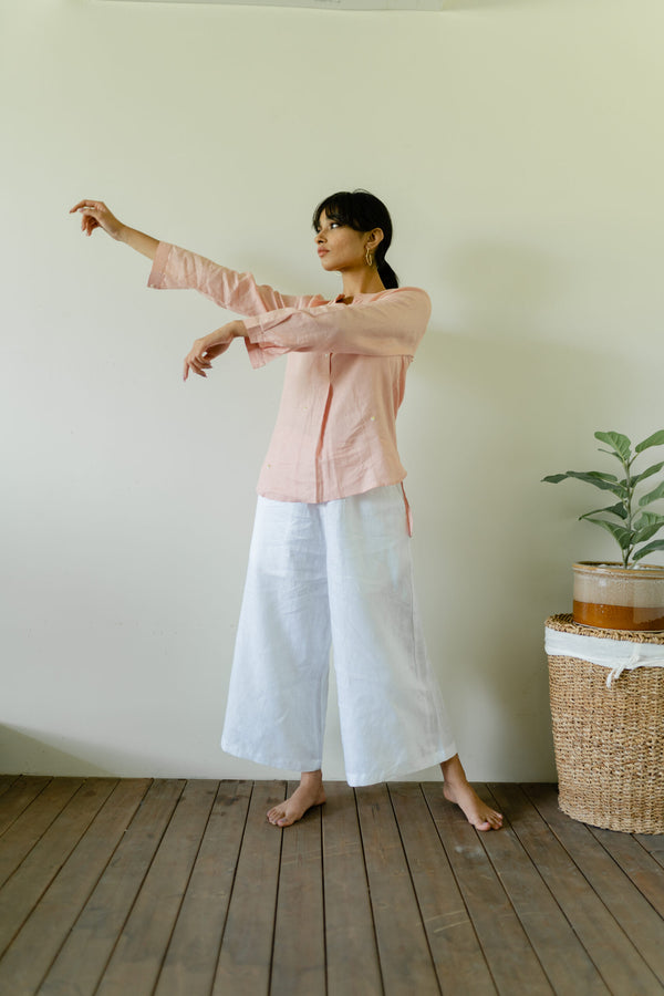 Stella Linen Half Placket Top - Light Pink