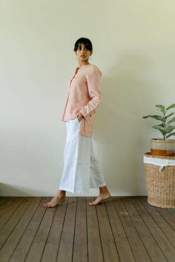 Stella Linen Half Placket Top - Light Pink
