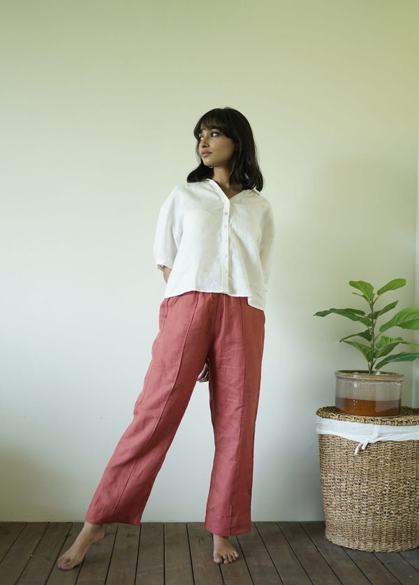 Alan Linen Tucks Pants- Rust