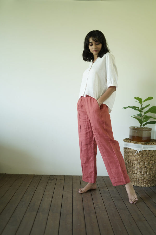 Alan Linen Tucks Pants- Rust