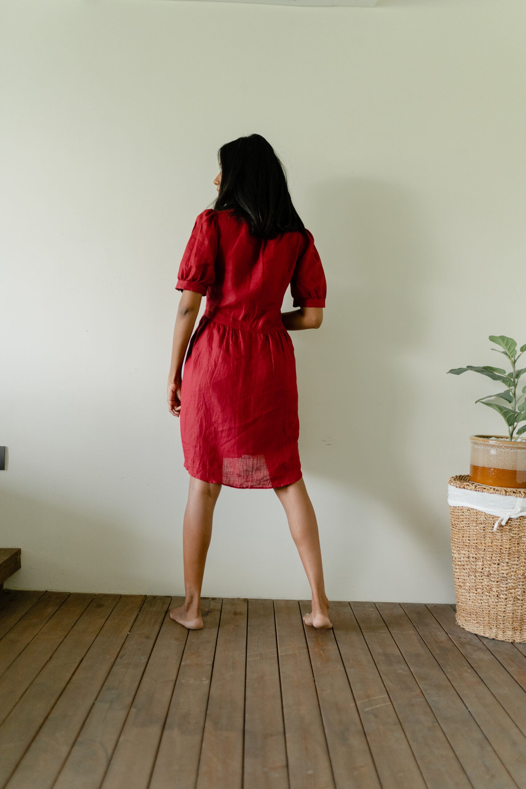 Linen Short Red Dress