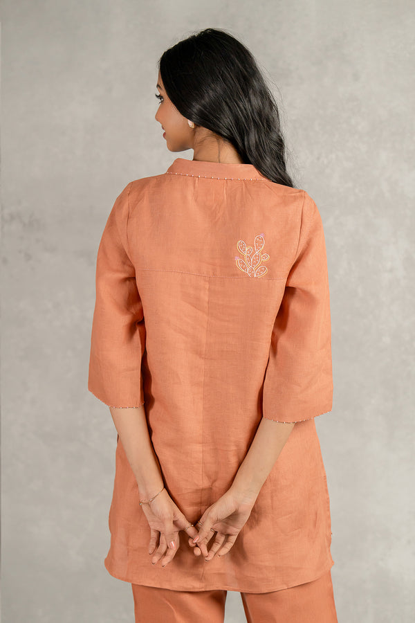 Ramona Linen Top With Pockets – Sand Brown
