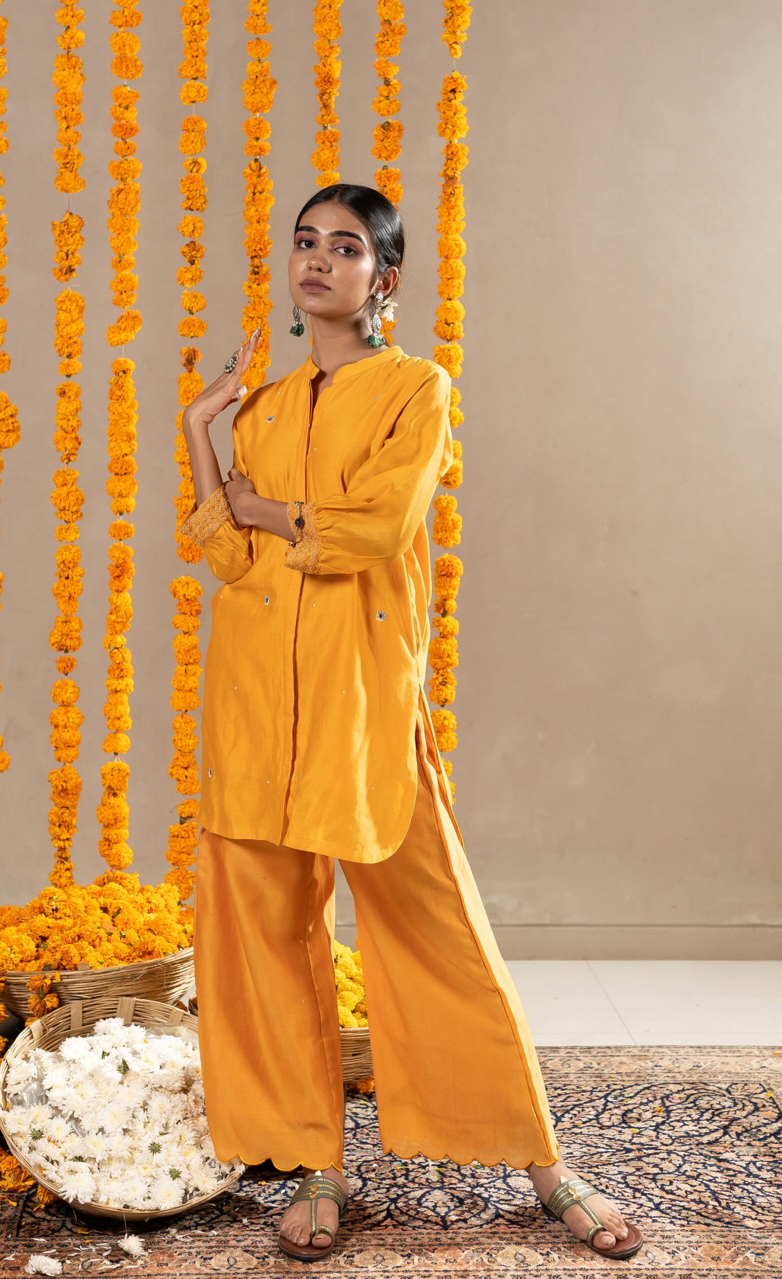 Rhea-Short-Kurta-With-Pants-Mustard-Orange-