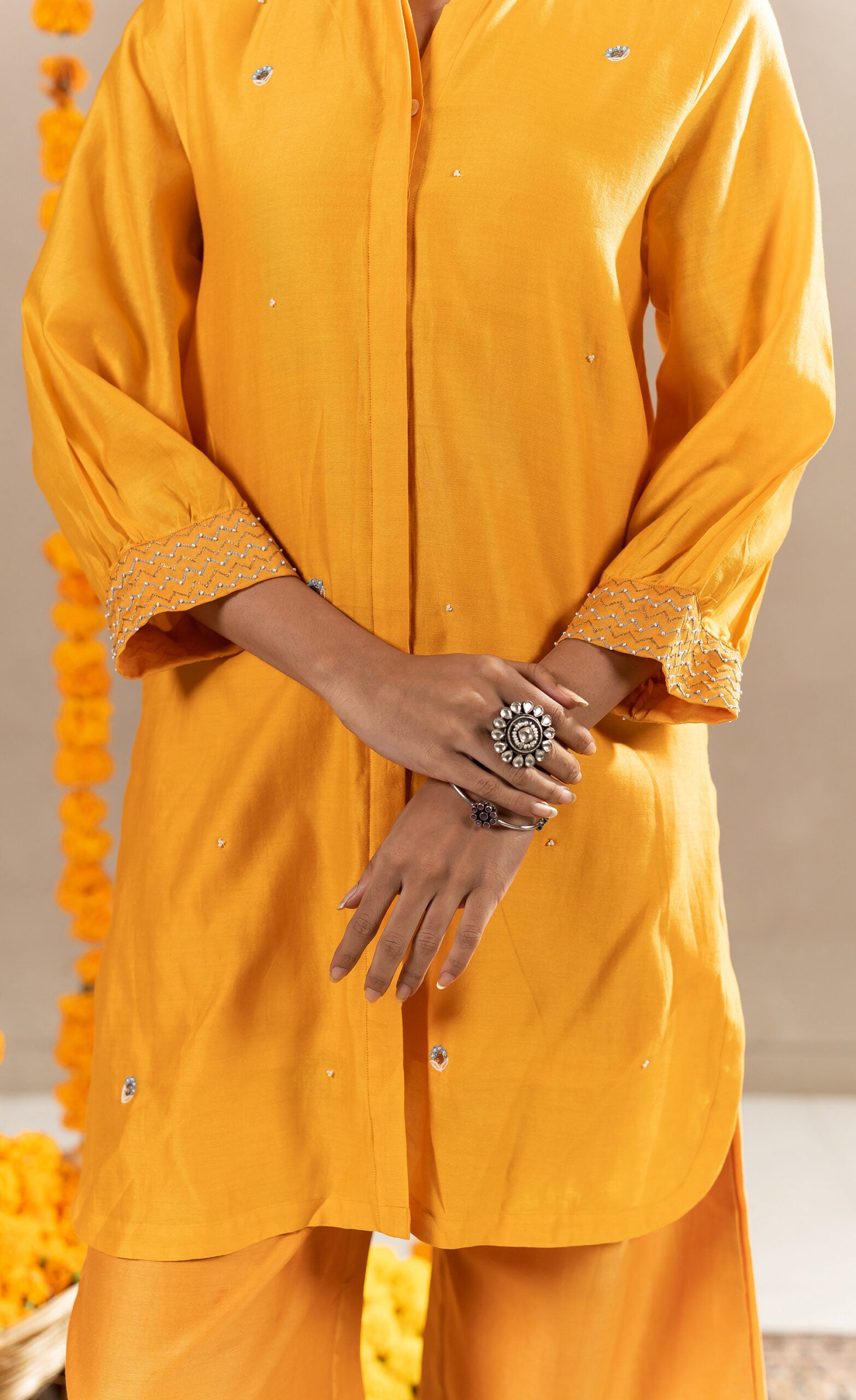 Rhea-Short-Kurta-With-Pants-Mustard-Orange-
