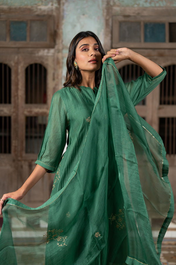 Roshan Silk Organza Dupatta - Green