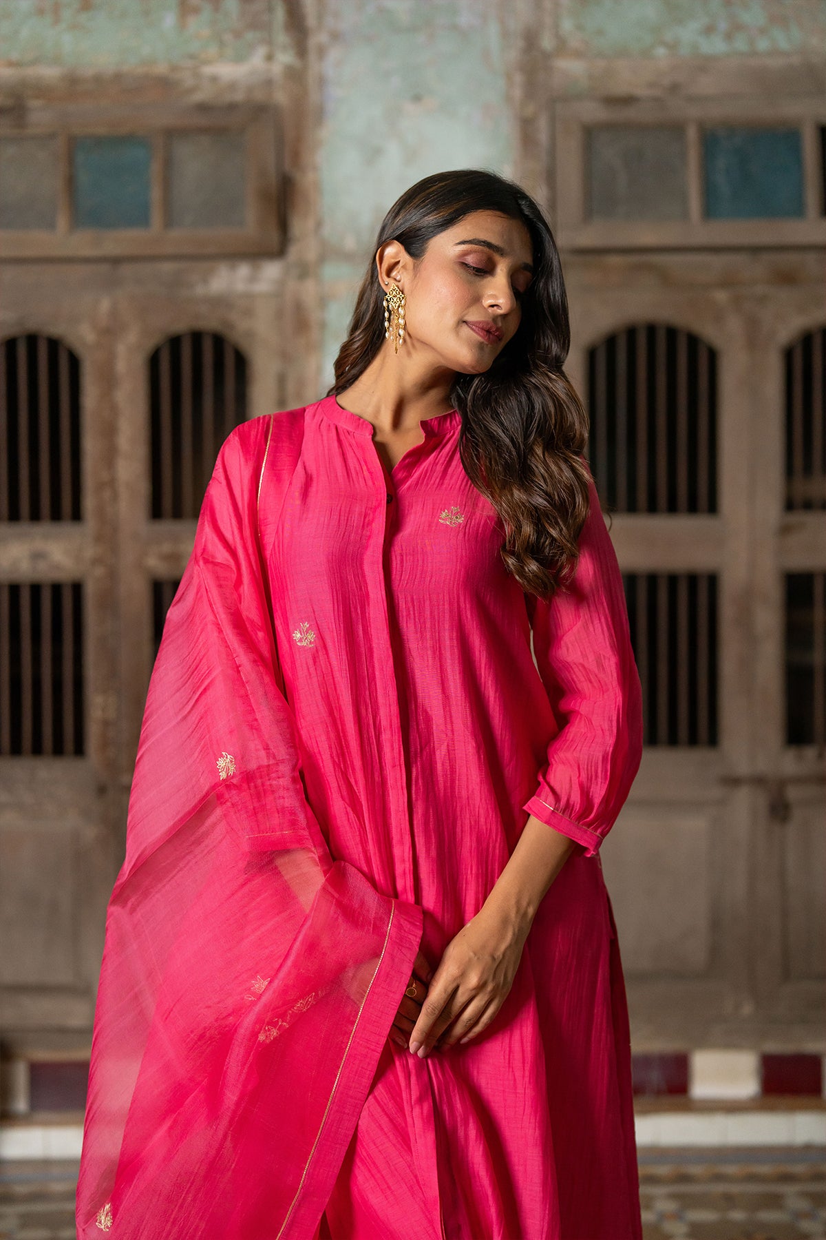 Roshan Silk Organza Dupatta - Pink