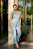 Ruth Linen Sleeveless Blazer with welt pockets - Icy Blue