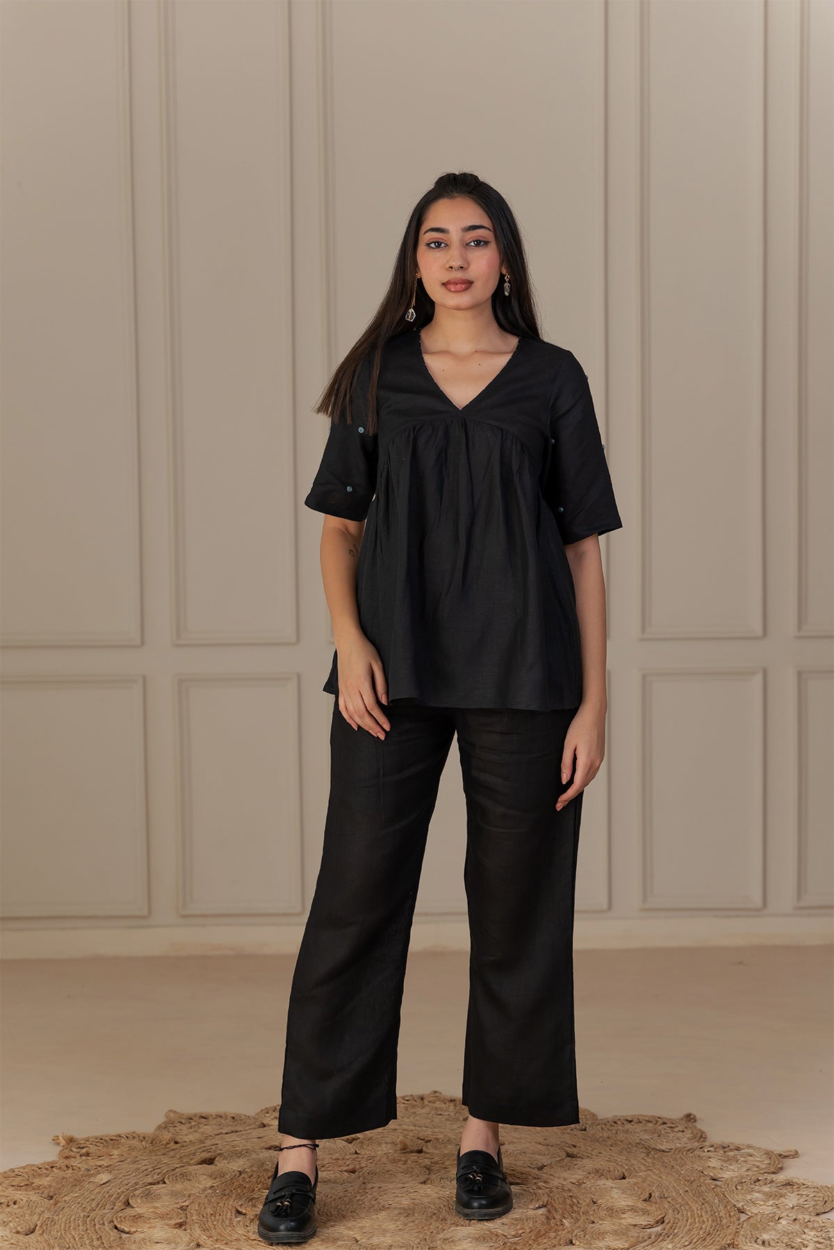 Sabina Linen Top - Black