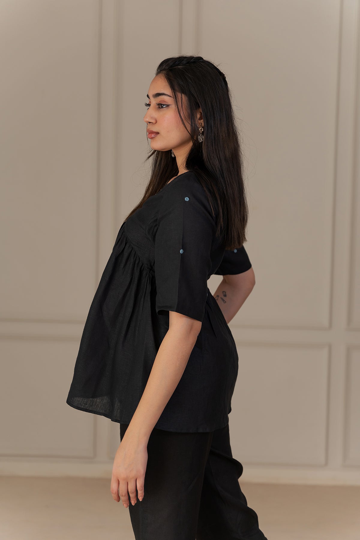 Sabina Linen Top - Black