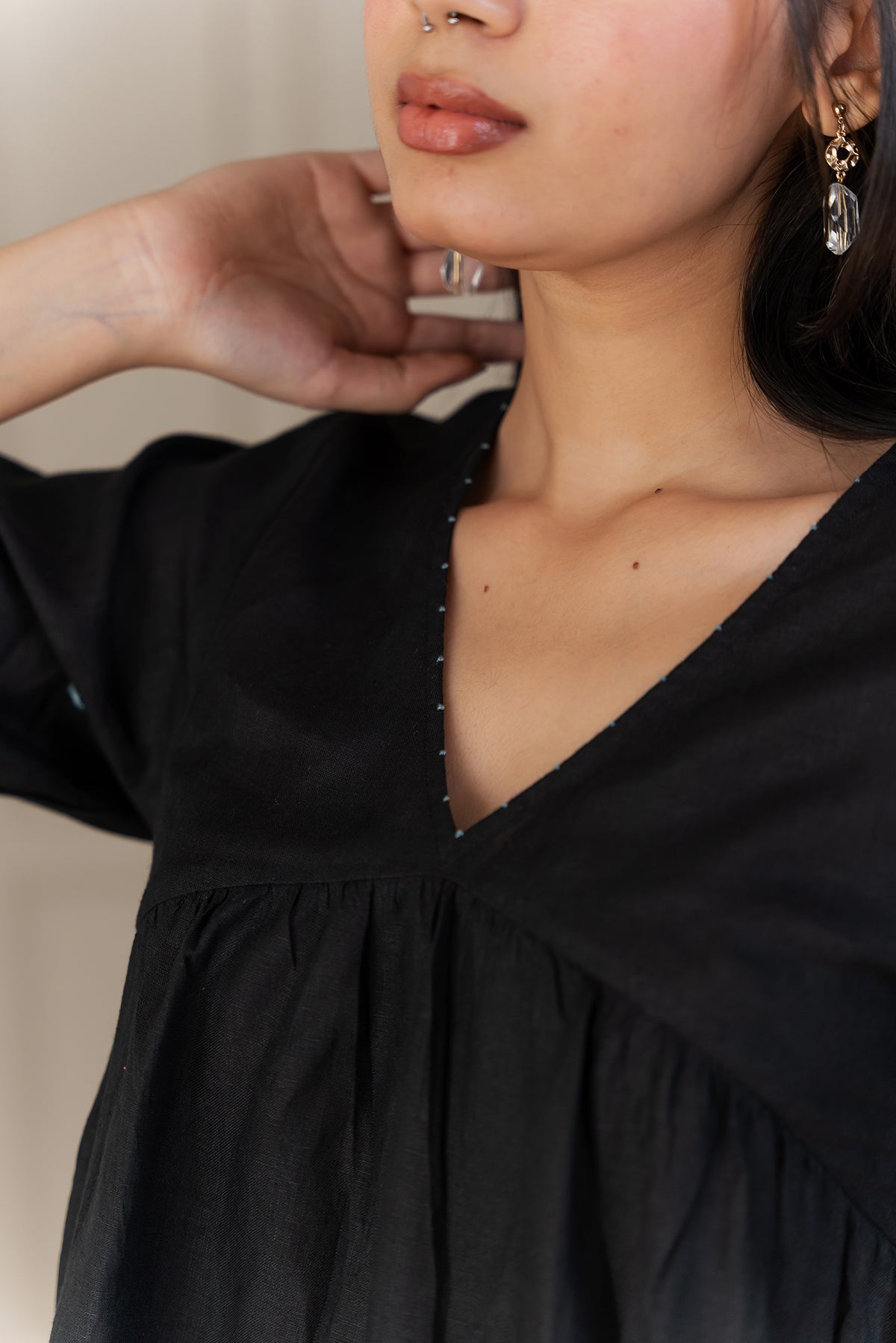 Sabina Linen Top - Black