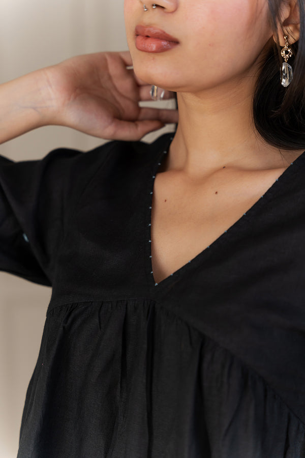 Sabina Linen Top - Black