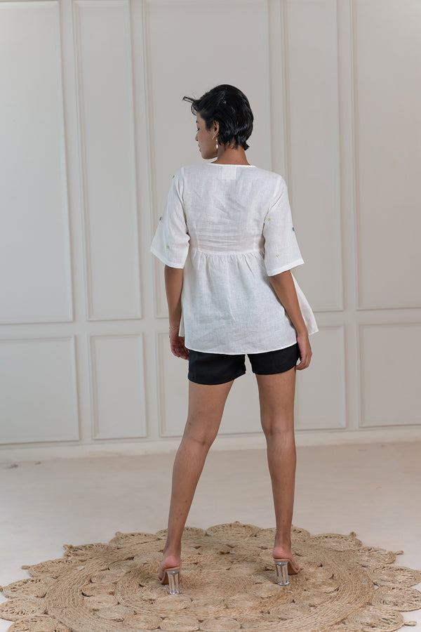 SABINA LINEN TOP - Off White