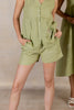 Linen Front Zipper Shorts - Meadow Green