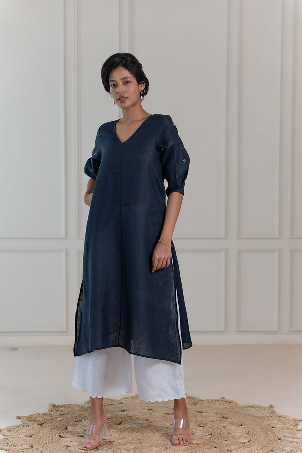 SOFIA LINEN KURTA - Blue