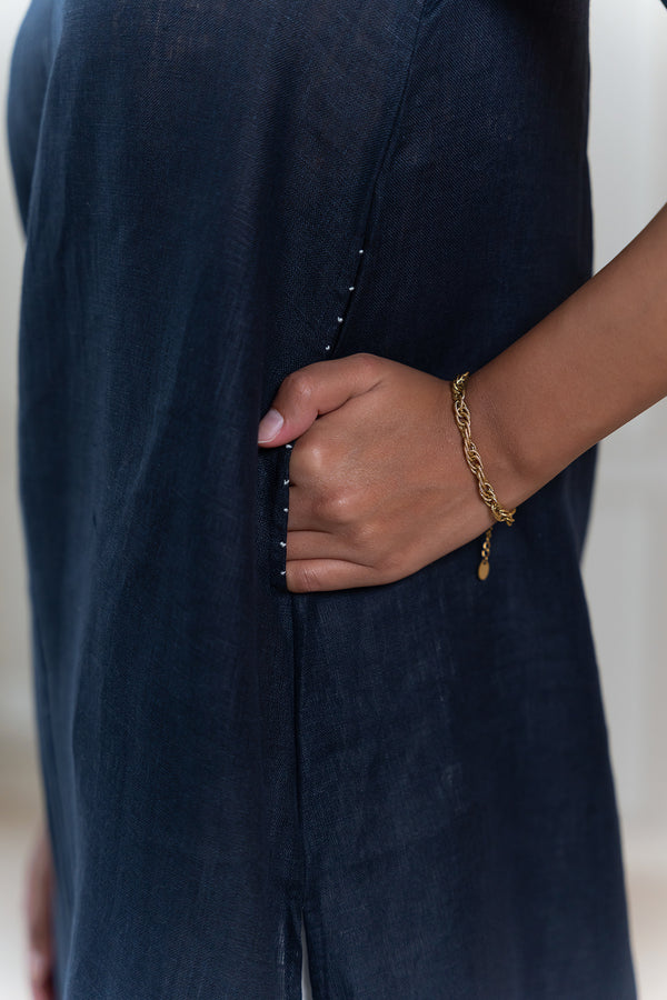 SOFIA LINEN KURTA - Blue