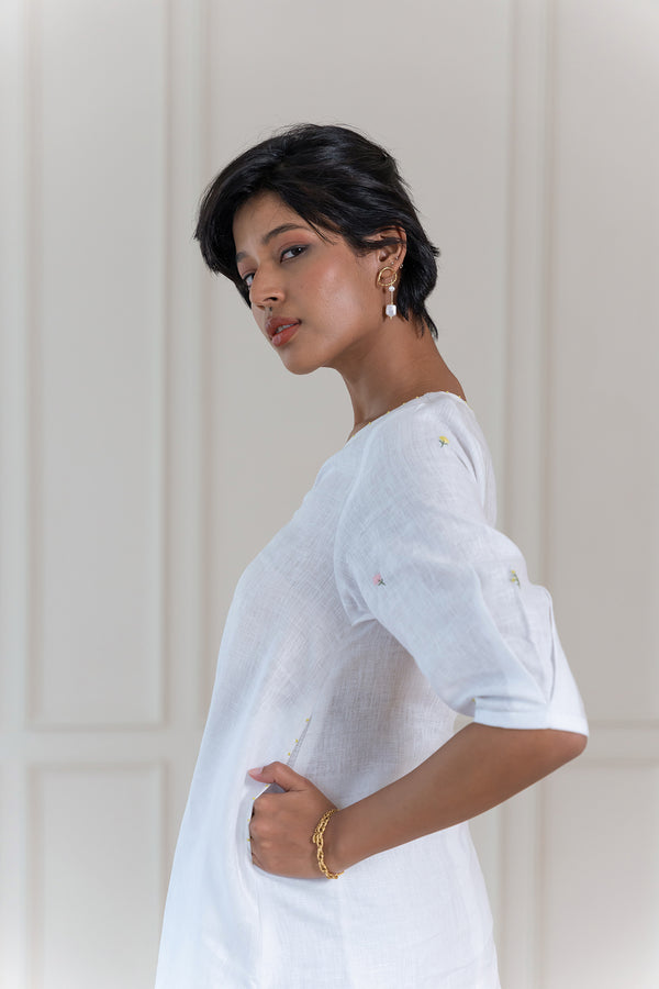 SOFIA LINEN KURTA - White