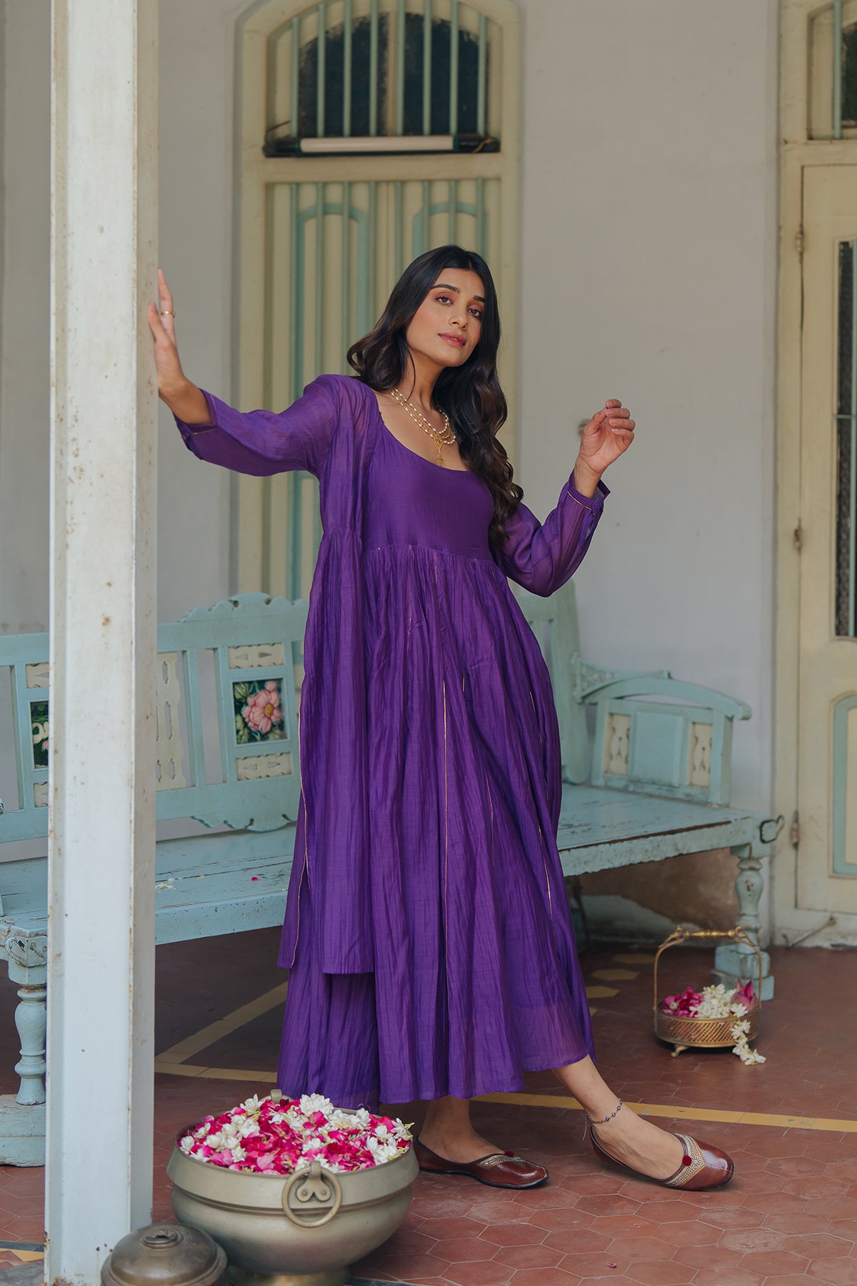 Saanjh Chanderi Silk Jacket - Purple