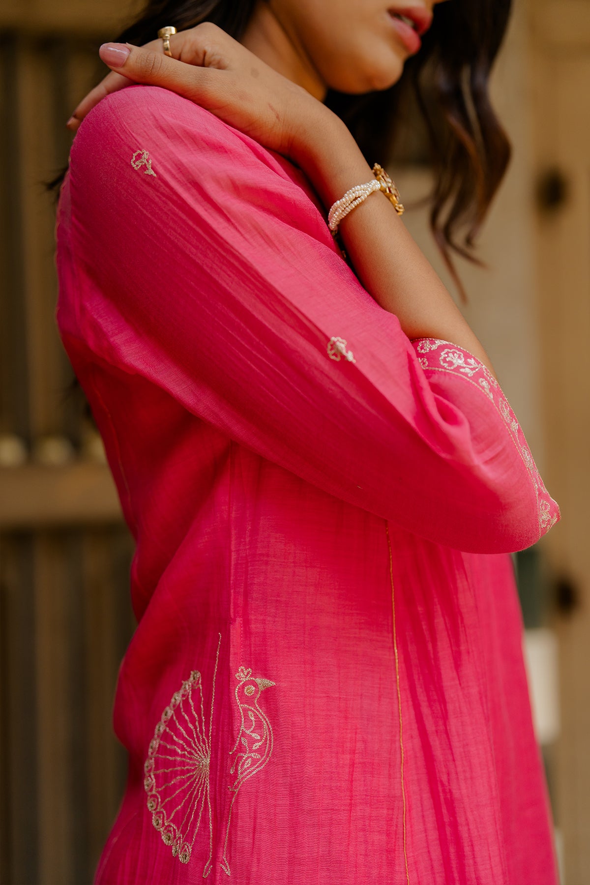Sadabahar Chanderi silk Kurta and pants - Pink