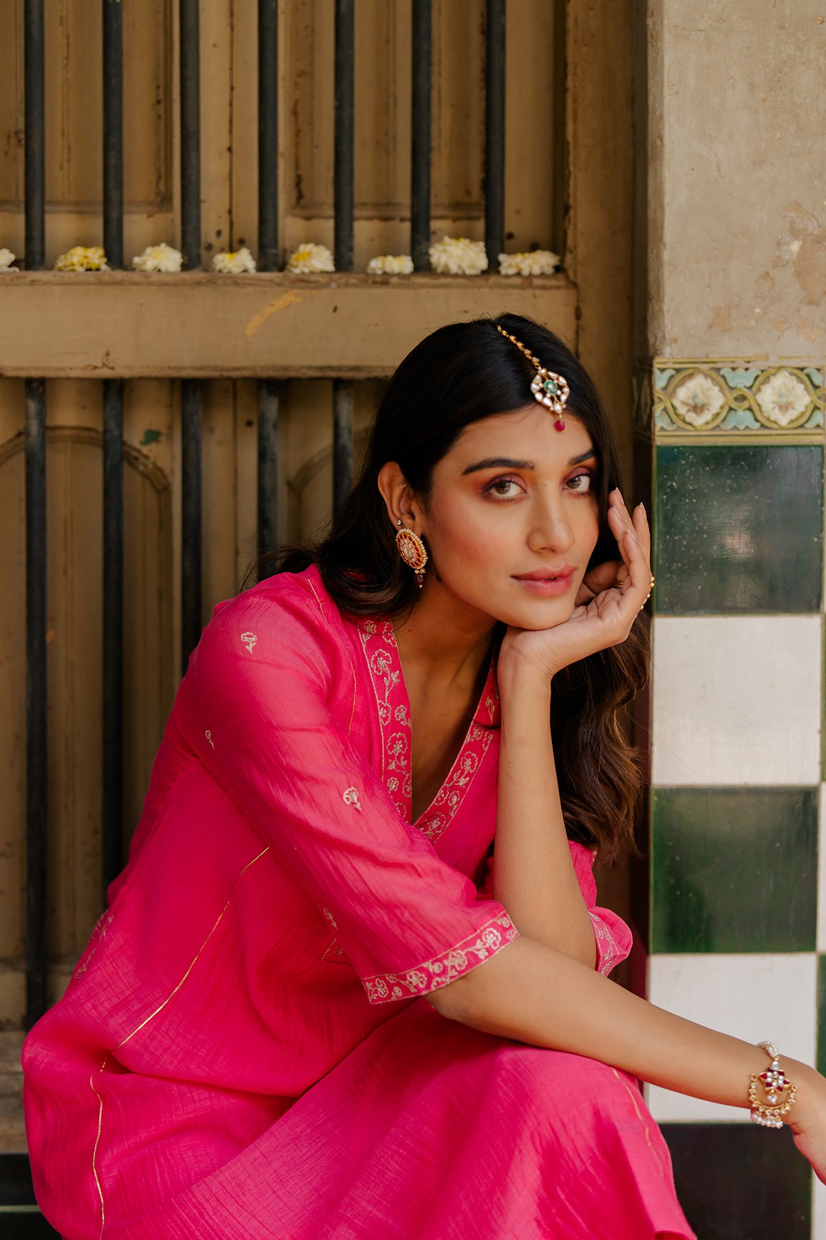 Sadabahar Chanderi silk Kurta and pants - Pink
