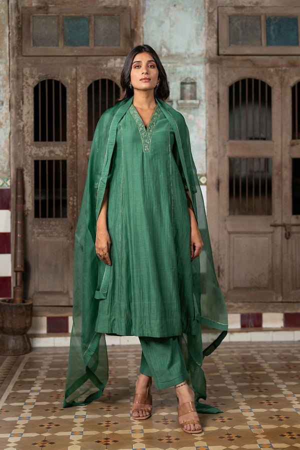 Sadabahar Silk Organza Dupatta - Green