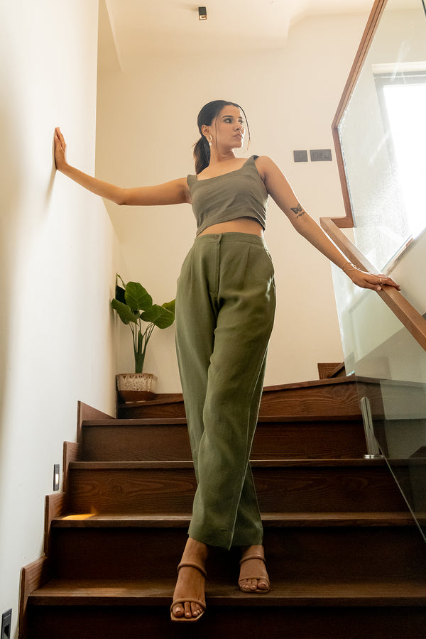 Sal Linen Sleeveless Top – Olive Green